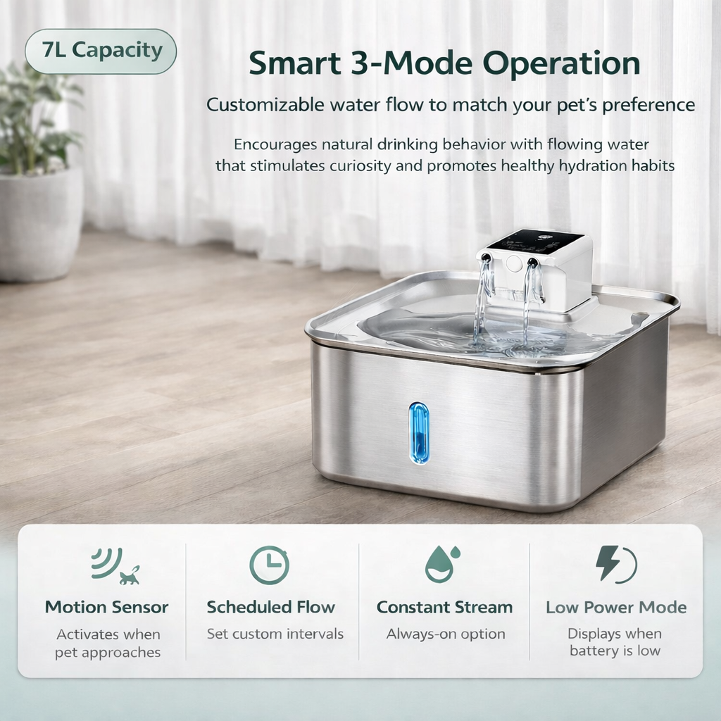 Fontaine à eau intelligente pour animaux de compagnie en acier inoxydable de 7 L, activée par le mouvement